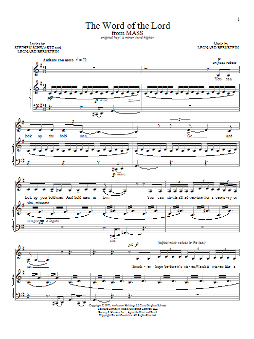 Leonard Bernstein The Word Of the Lord Sheet Music Notes & Chords for Piano & Vocal - Download or Print PDF Leonard Bernstein The Word Of the Lord Sheet Music Notes & Chords for Piano & Vocal - Download or Print PDF