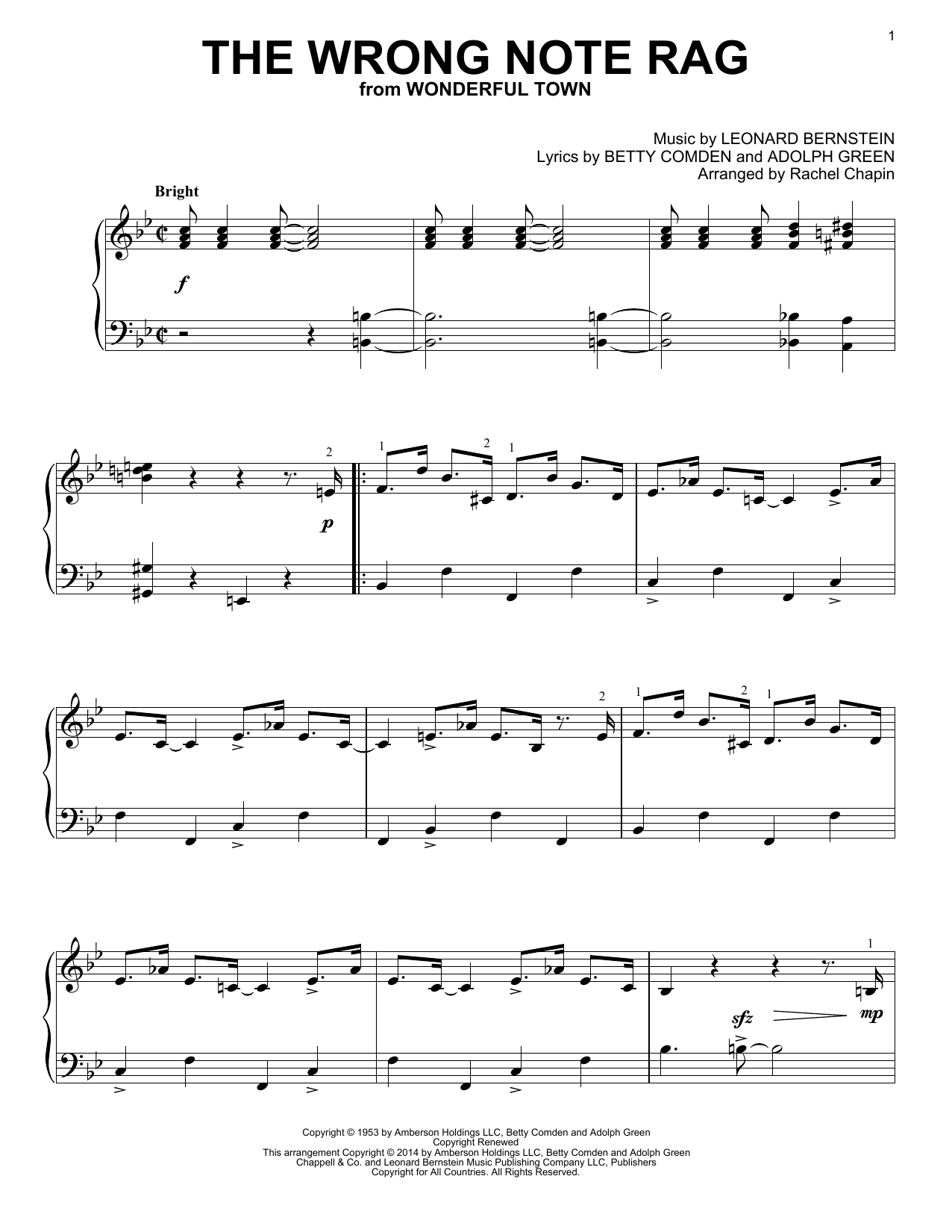 Leonard Bernstein The Wrong Note Rag Sheet Music Notes & Chords for Piano - Download or Print PDF