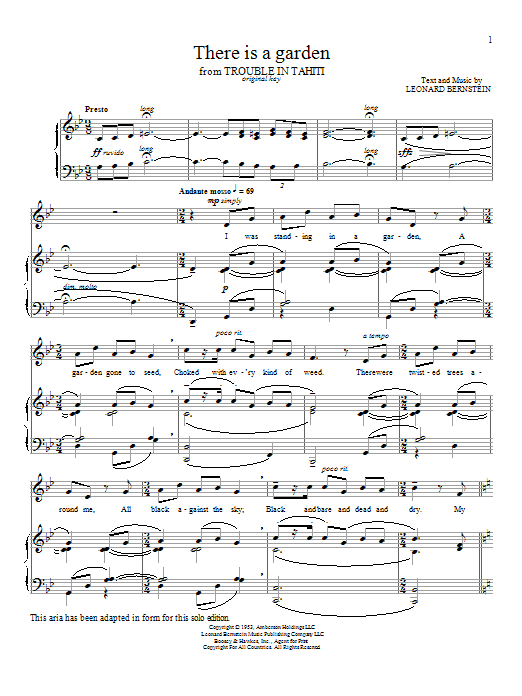 Leonard Bernstein There Is A Garden Sheet Music Notes & Chords for Piano & Vocal - Download or Print PDF
