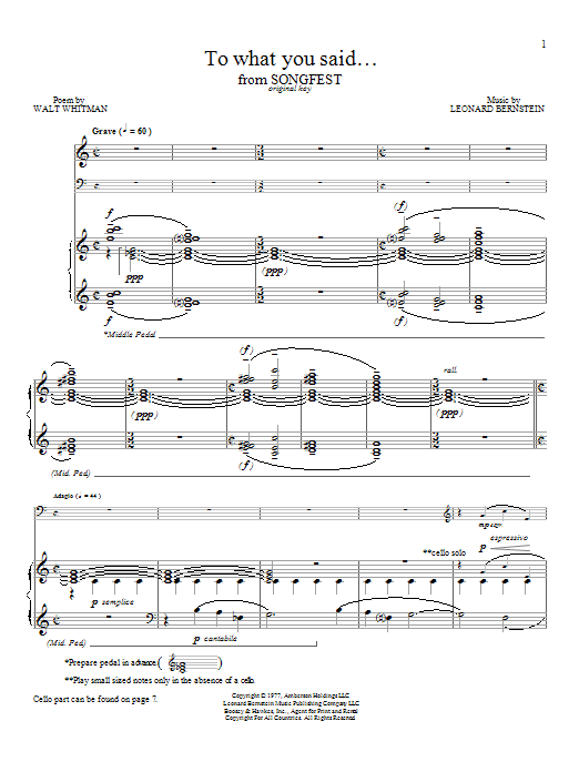 Leonard Bernstein To What You Said Sheet Music Notes & Chords for Piano & Vocal - Download or Print PDF Leonard Bernstein To What You Said Sheet Music Notes & Chords for Piano & Vocal - Download or Print PDF