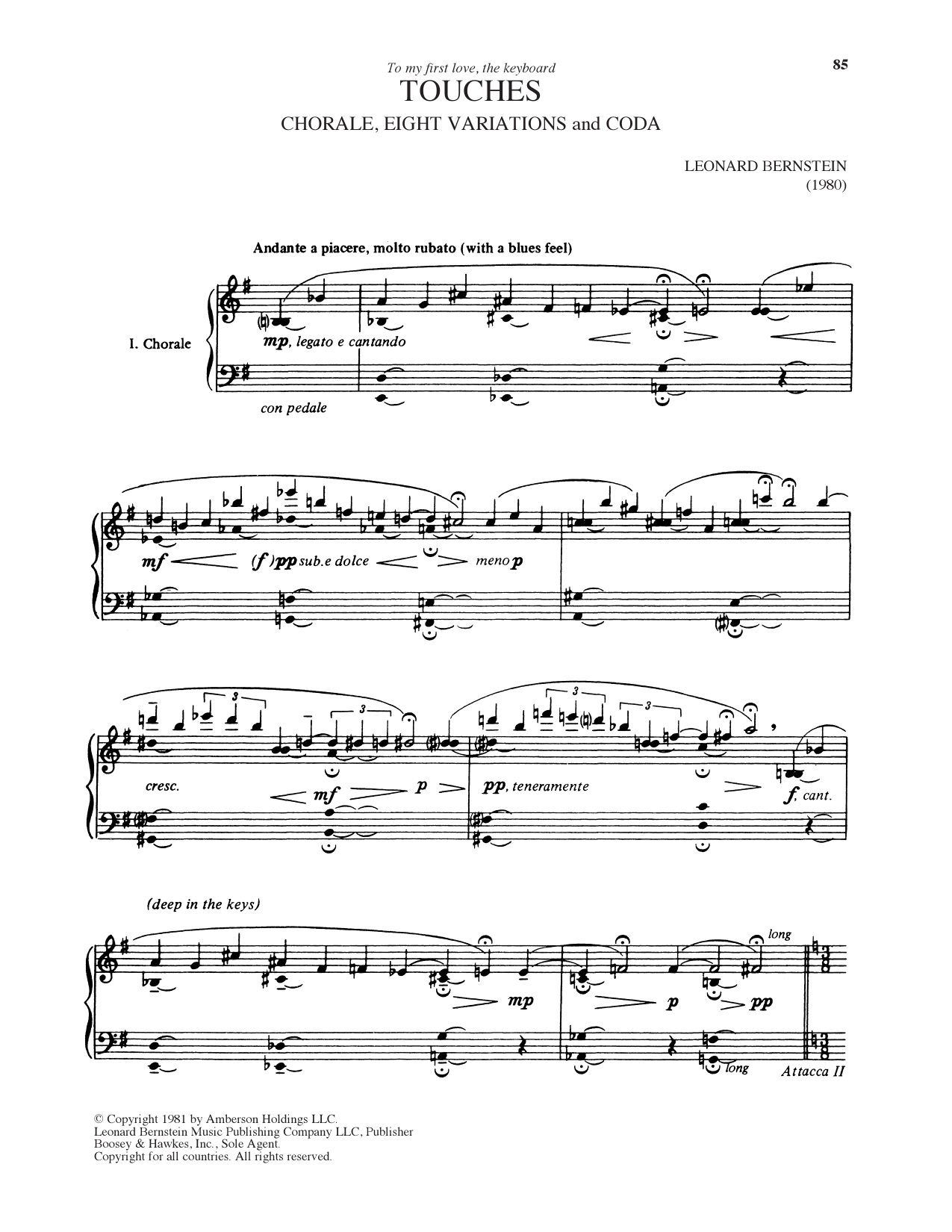Leonard Bernstein Touches Sheet Music Notes & Chords for Piano Solo - Download or Print PDF
