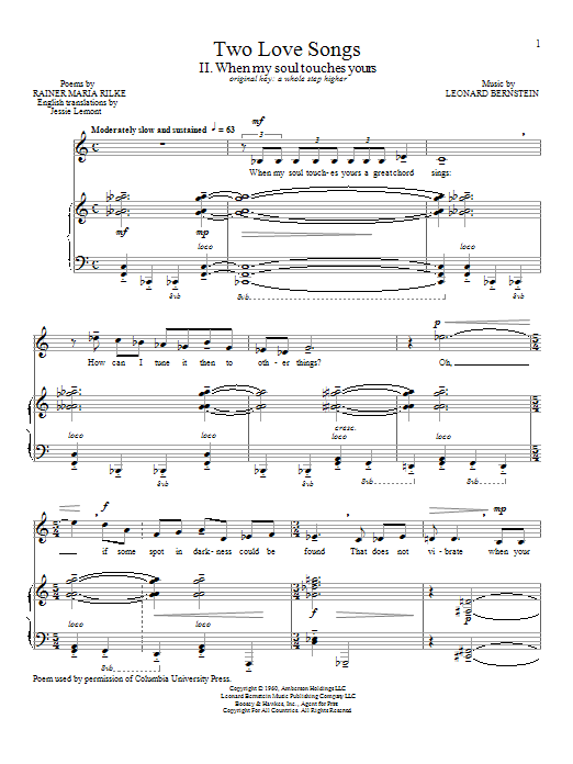 Leonard Bernstein When My Soul Touches Yours Sheet Music Notes & Chords for Piano & Vocal - Download or Print PDF Leonard Bernstein When My Soul Touches Yours Sheet Music Notes & Chords for Piano & Vocal - Download or Print PDF