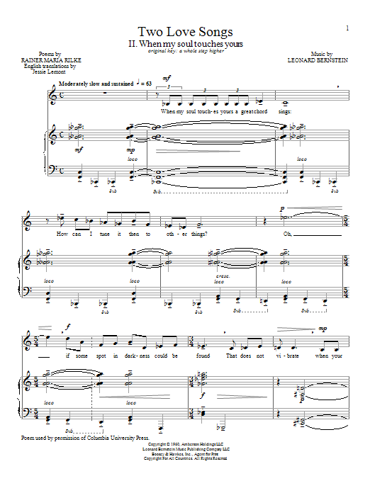 Leonard Bernstein When My Soul Touches Yours Sheet Music Notes & Chords for Piano & Vocal - Download or Print PDF
