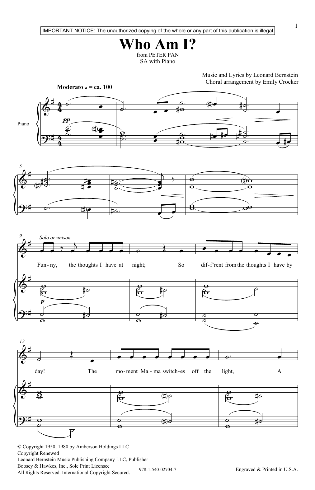 Leonard Bernstein Who Am I? (from Peter Pan Suite) (arr. Emily Crocker) Sheet Music Notes & Chords for Choir - Download or Print PDF