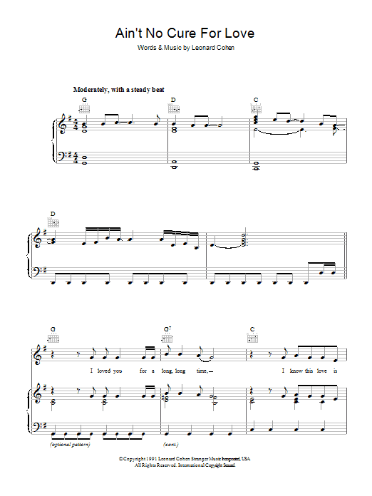 Leonard Cohen Ain't No Cure For Love Sheet Music Notes & Chords for Lyrics & Chords - Download or Print PDF