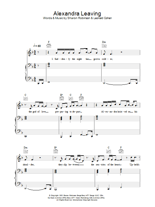 Leonard Cohen Alexandra Leaving Sheet Music Notes & Chords for Lyrics & Chords - Download or Print PDF