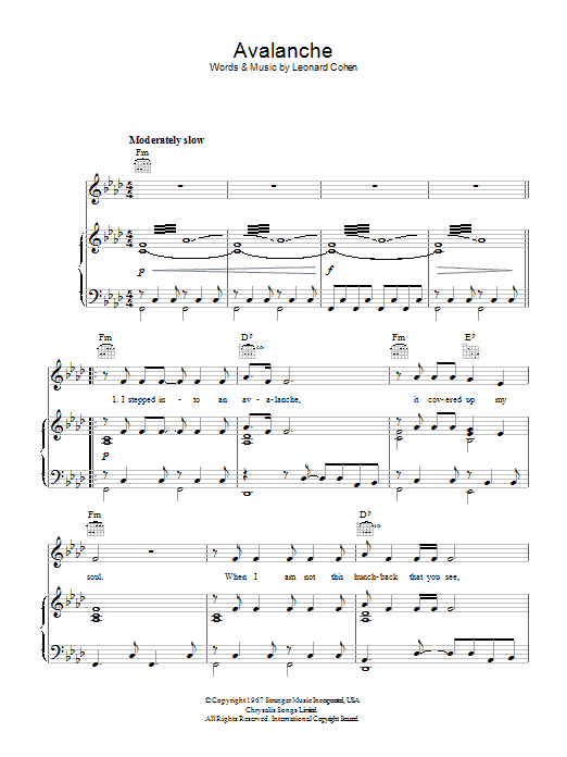 Leonard Cohen Avalanche Sheet Music Notes & Chords for Lyrics & Chords - Download or Print PDF