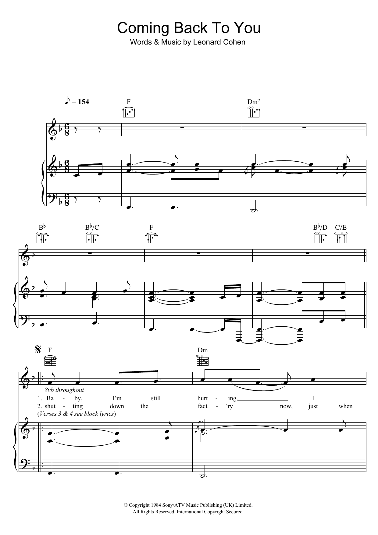 Leonard Cohen Coming Back To You Sheet Music Notes & Chords for Lyrics & Chords - Download or Print PDF