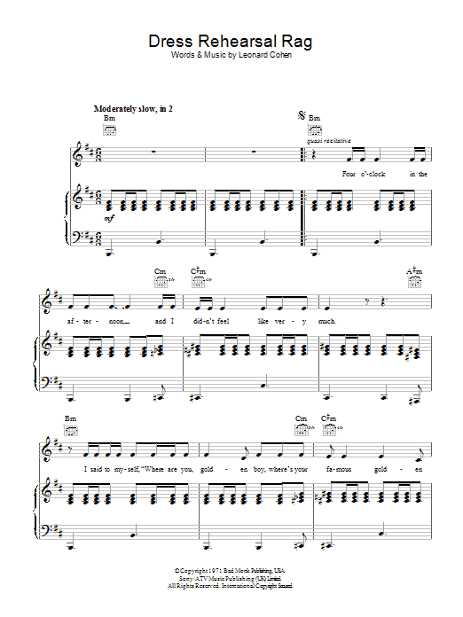 Leonard Cohen Dress Rehearsal Rag Sheet Music Notes & Chords for Lyrics & Chords - Download or Print PDF