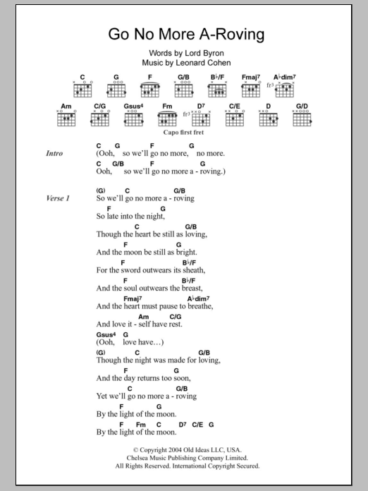 Leonard Cohen Go No More A-Roving Sheet Music Notes & Chords for Lyrics & Chords - Download or Print PDF