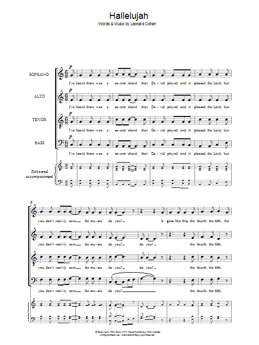 Leonard Cohen Hallelujah (arr. Barrie Carson Turner) Sheet Music Notes & Chords for SATB - Download or Print PDF