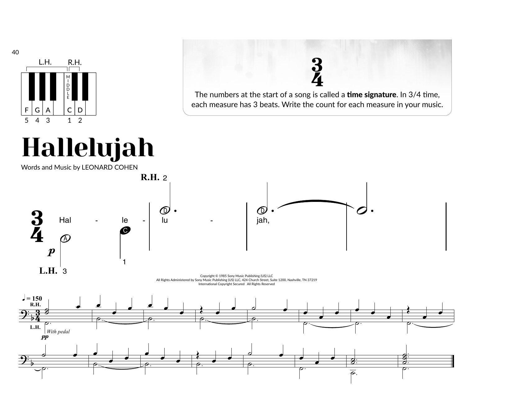 Leonard Cohen Hallelujah (arr. Brittany McCorriston) Sheet Music Notes & Chords for Very Beginner Piano - Download or Print PDF