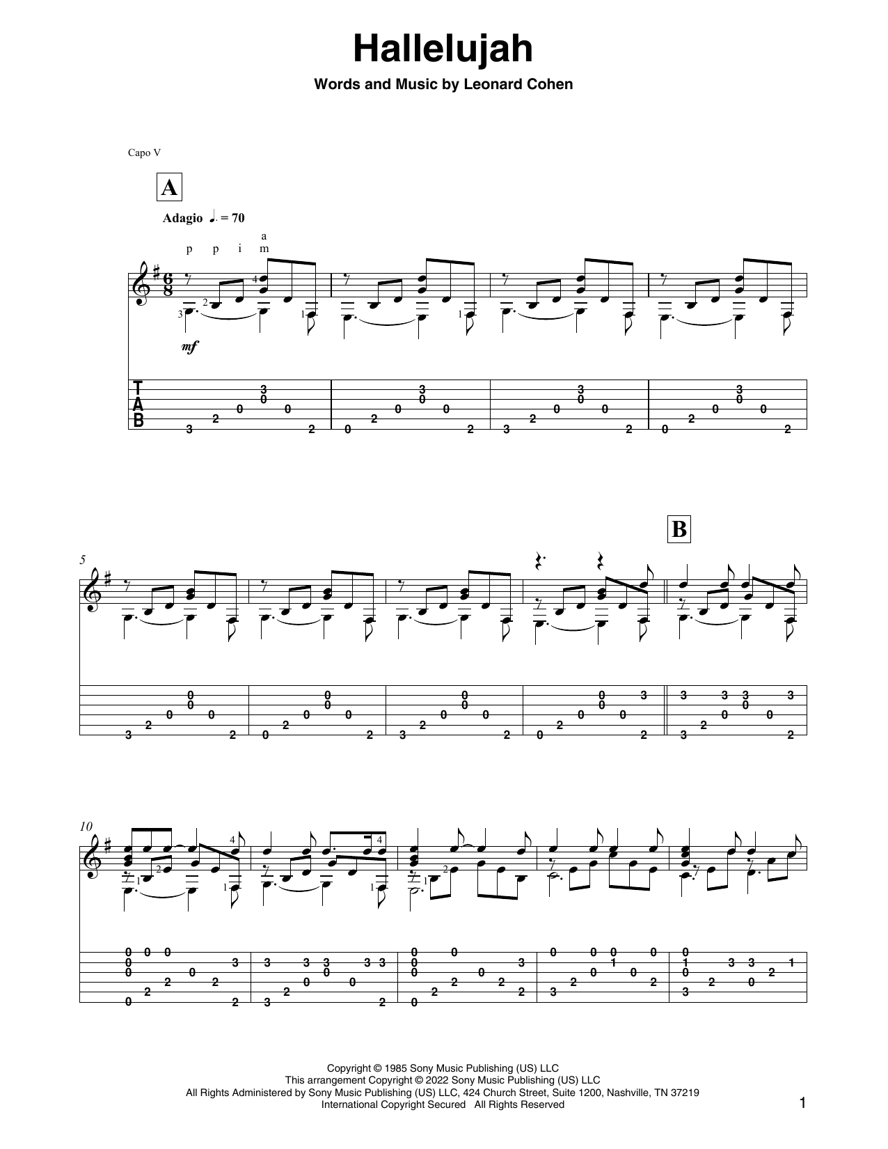 Leonard Cohen Hallelujah (arr. David Jaggs) Sheet Music Notes & Chords for Solo Guitar - Download or Print PDF