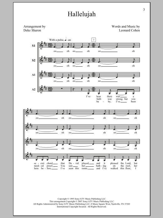 Leonard Cohen Hallelujah (arr. Deke Sharon) Sheet Music Notes & Chords for SSA - Download or Print PDF