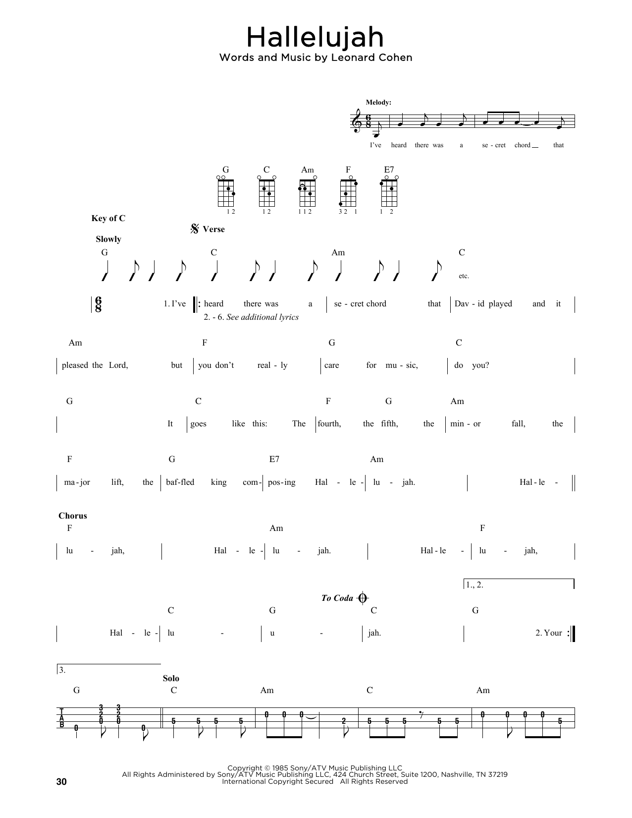 Leonard Cohen Hallelujah (arr. Fred Sokolow) Sheet Music Notes & Chords for Mandolin - Download or Print PDF