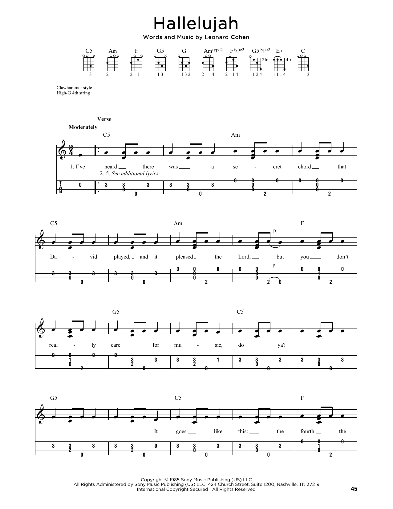Leonard Cohen Hallelujah (arr. Jim Schustedt) Sheet Music Notes & Chords for Ukulele - Download or Print PDF