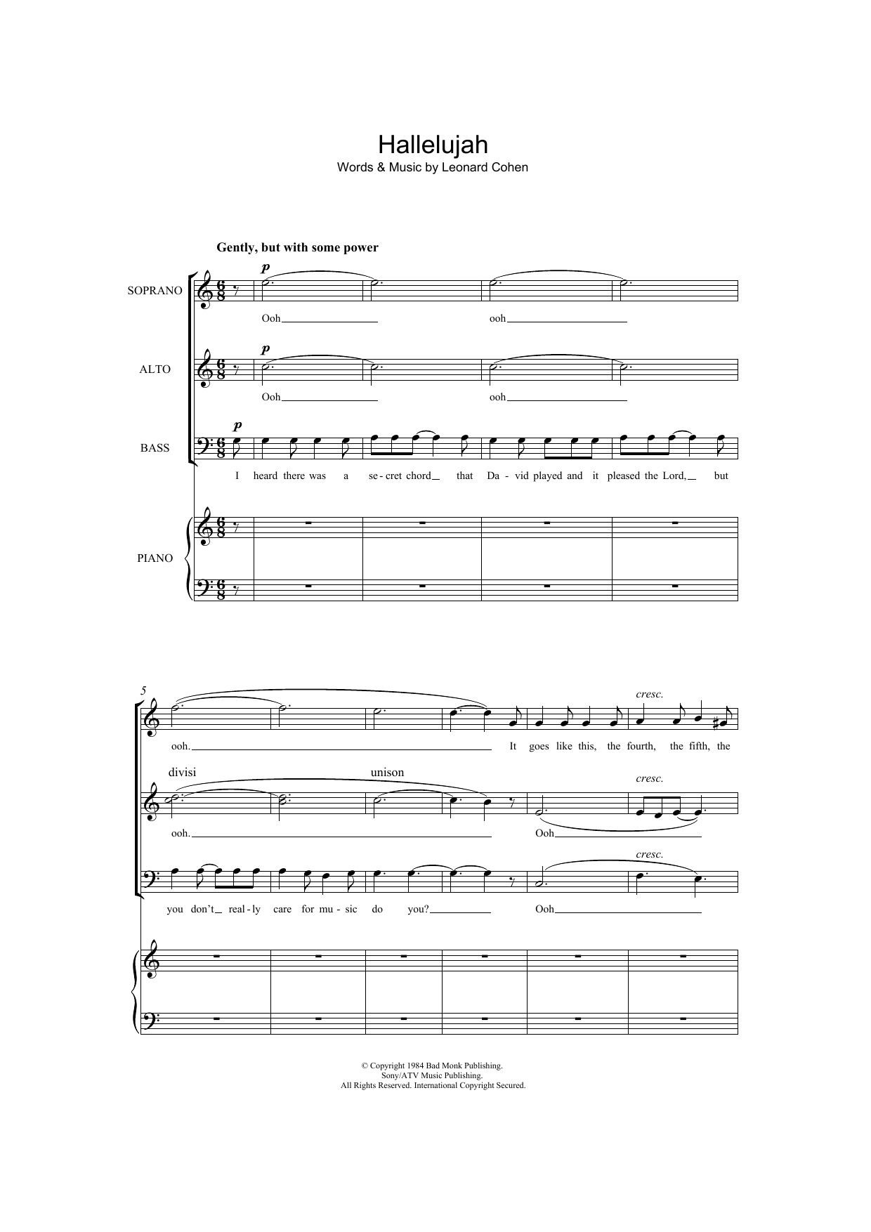 Leonard Cohen Hallelujah (arr. Jonathan Wikeley) Sheet Music Notes & Chords for SAB - Download or Print PDF