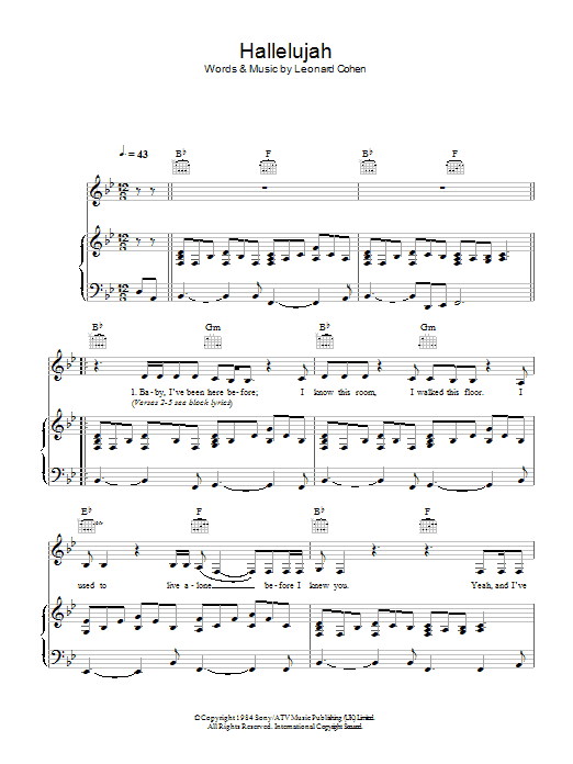 Leonard Cohen Hallelujah (live version) Sheet Music Notes & Chords for Piano, Vocal & Guitar - Download or Print PDF