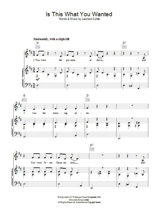 Leonard Cohen Is This What You Wanted Sheet Music Notes & Chords for Piano, Vocal & Guitar (Right-Hand Melody) - Download or Print PDF
