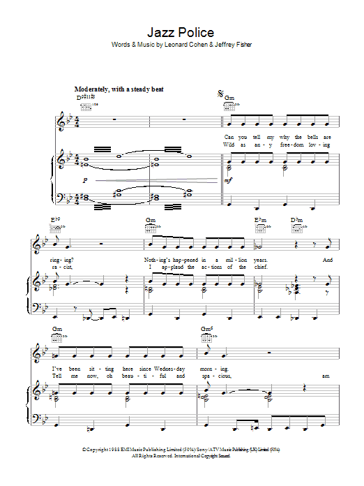 Leonard Cohen Jazz Police Sheet Music Notes & Chords for Piano, Vocal & Guitar (Right-Hand Melody) - Download or Print PDF