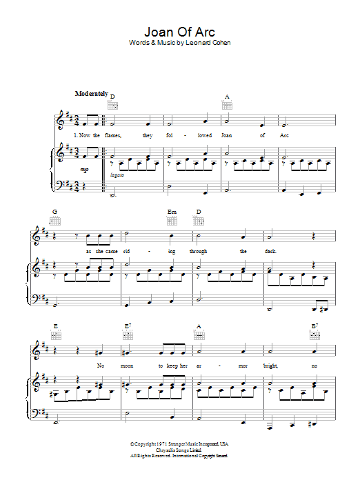 Leonard Cohen Joan Of Arc Sheet Music Notes & Chords for Lyrics & Chords - Download or Print PDF