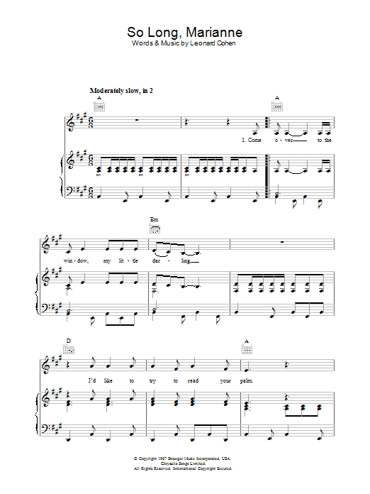 Leonard Cohen So Long Marianne Sheet Music Notes & Chords for Ukulele - Download or Print PDF