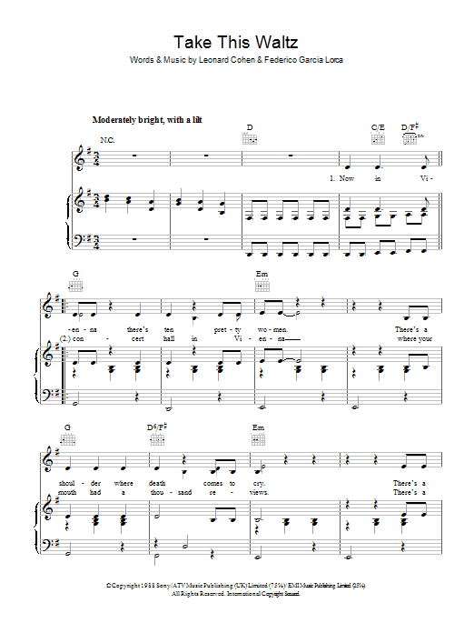 Leonard Cohen Take This Waltz Sheet Music Notes & Chords for Lyrics & Chords - Download or Print PDF