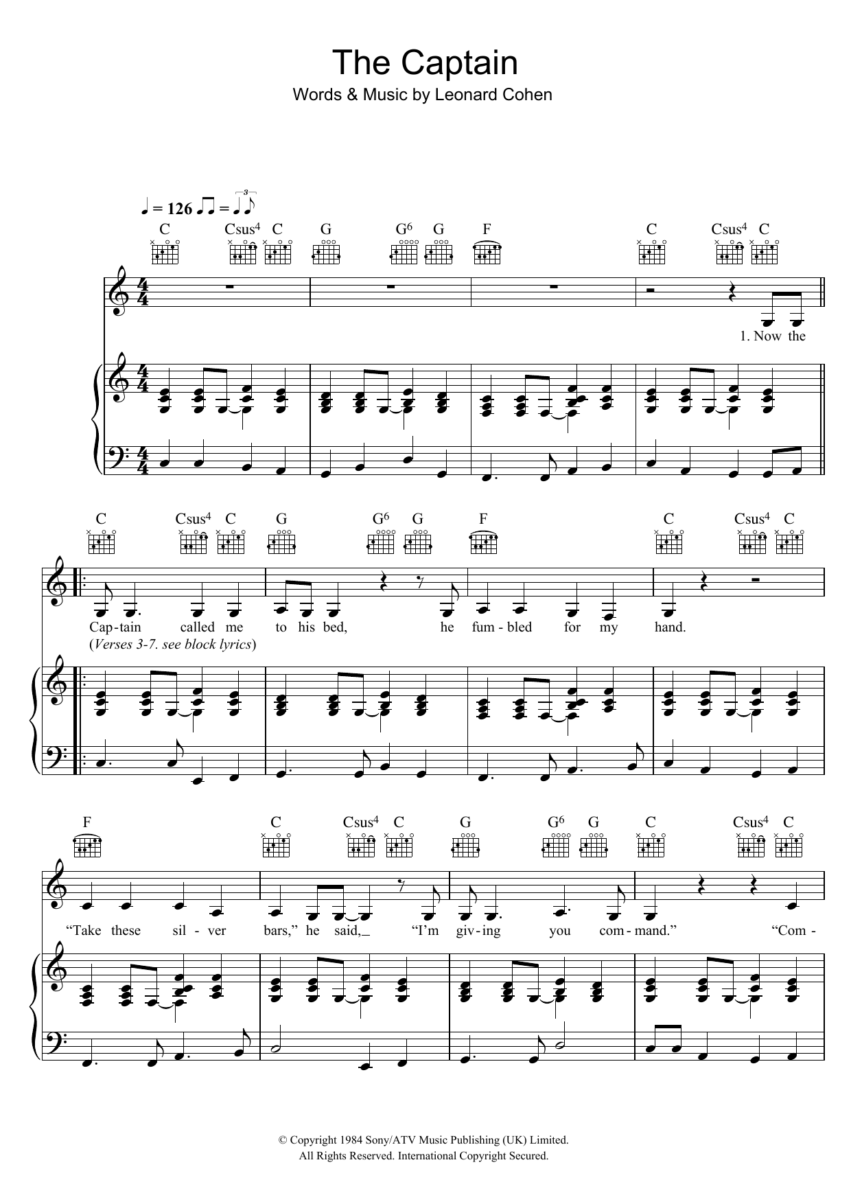 Leonard Cohen The Captain Sheet Music Notes & Chords for Lyrics & Chords - Download or Print PDF