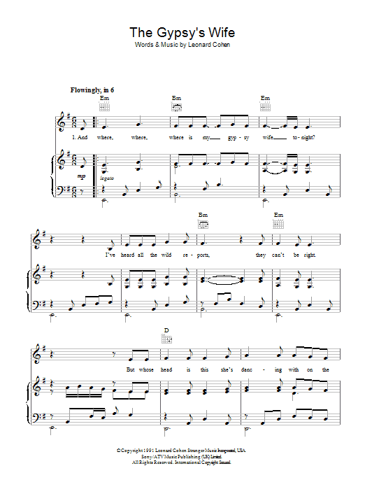Leonard Cohen The Gypsy's Wife Sheet Music Notes & Chords for Lyrics & Chords - Download or Print PDF