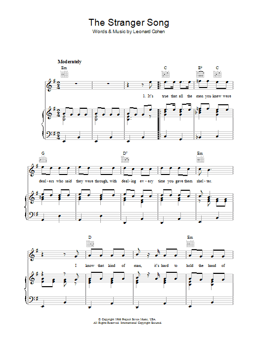 Leonard Cohen The Stranger Song Sheet Music Notes & Chords for Lyrics & Chords - Download or Print PDF