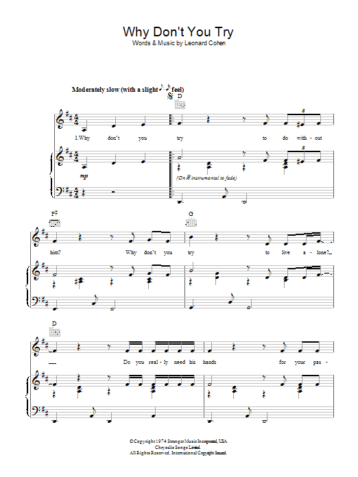 Leonard Cohen Why Don't You Try Sheet Music Notes & Chords for Piano, Vocal & Guitar (Right-Hand Melody) - Download or Print PDF