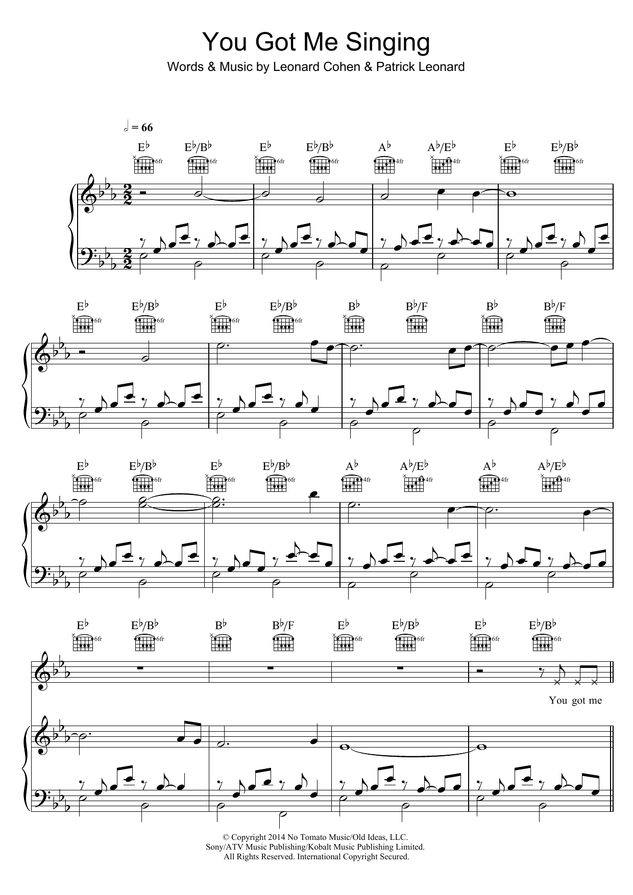 Leonard Cohen You Got Me Singing Sheet Music Notes & Chords for Piano, Vocal & Guitar (Right-Hand Melody) - Download or Print PDF