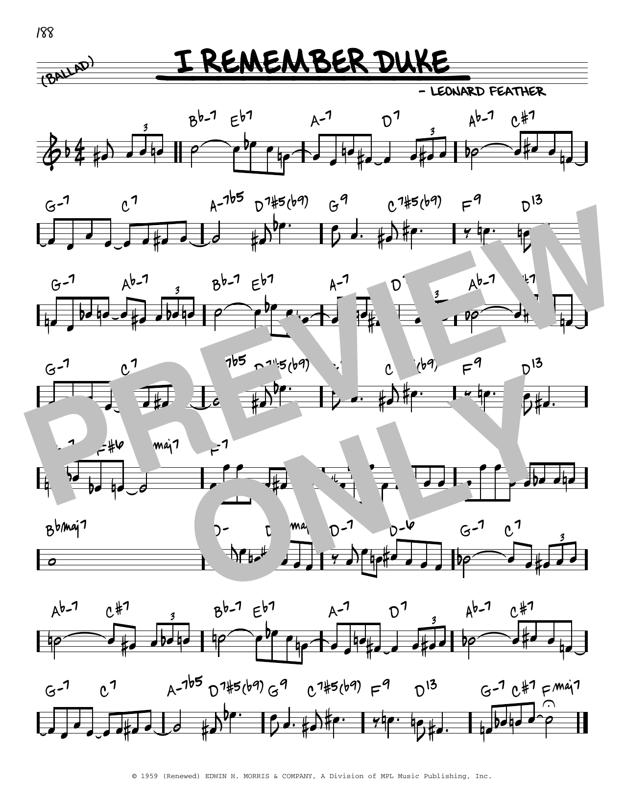 Leonard Feather I Remember Duke Sheet Music Notes & Chords for Real Book – Melody & Chords - Download or Print PDF