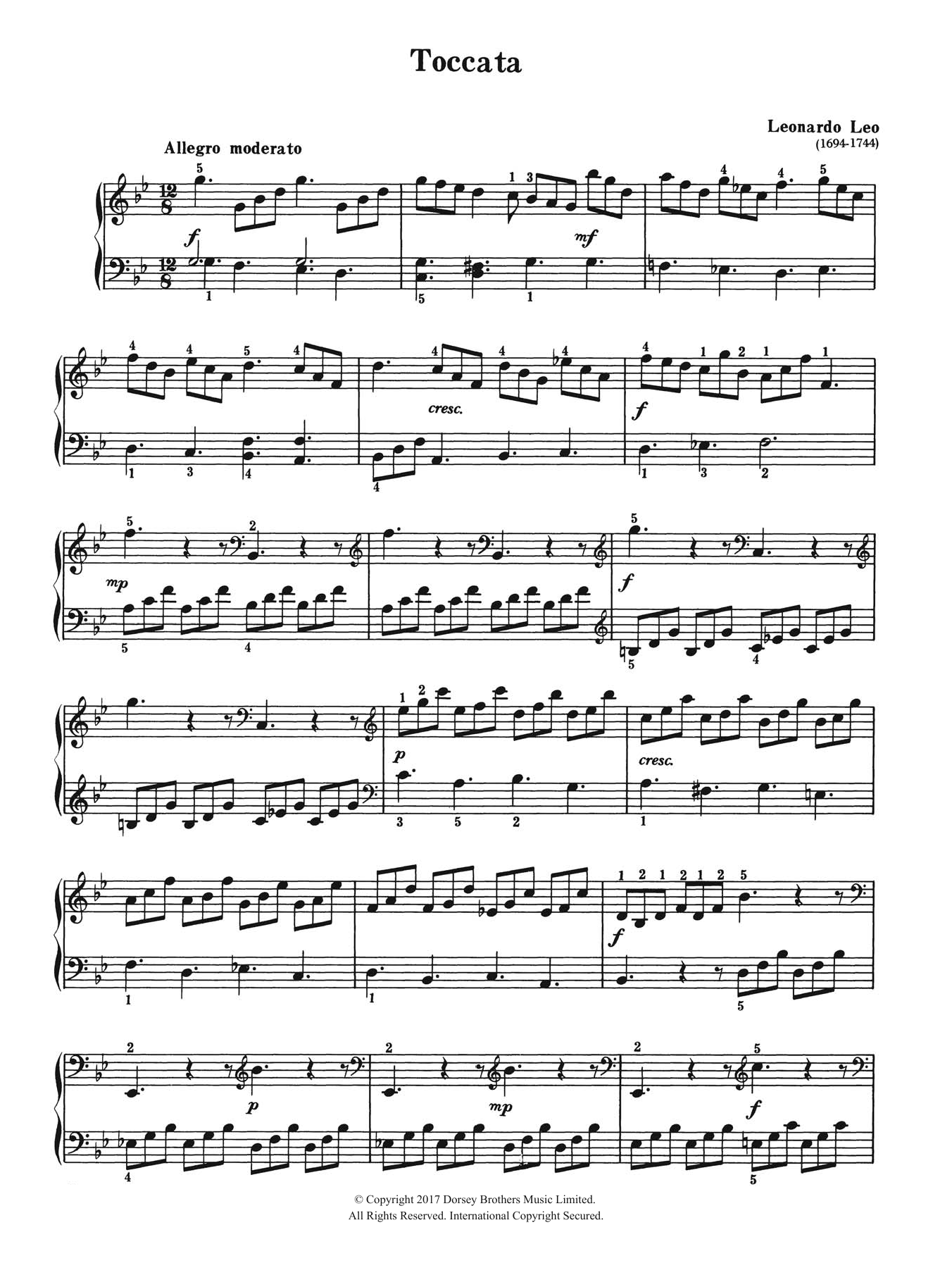 Leonardo Leo Toccata Sheet Music Notes & Chords for Piano - Download or Print PDF