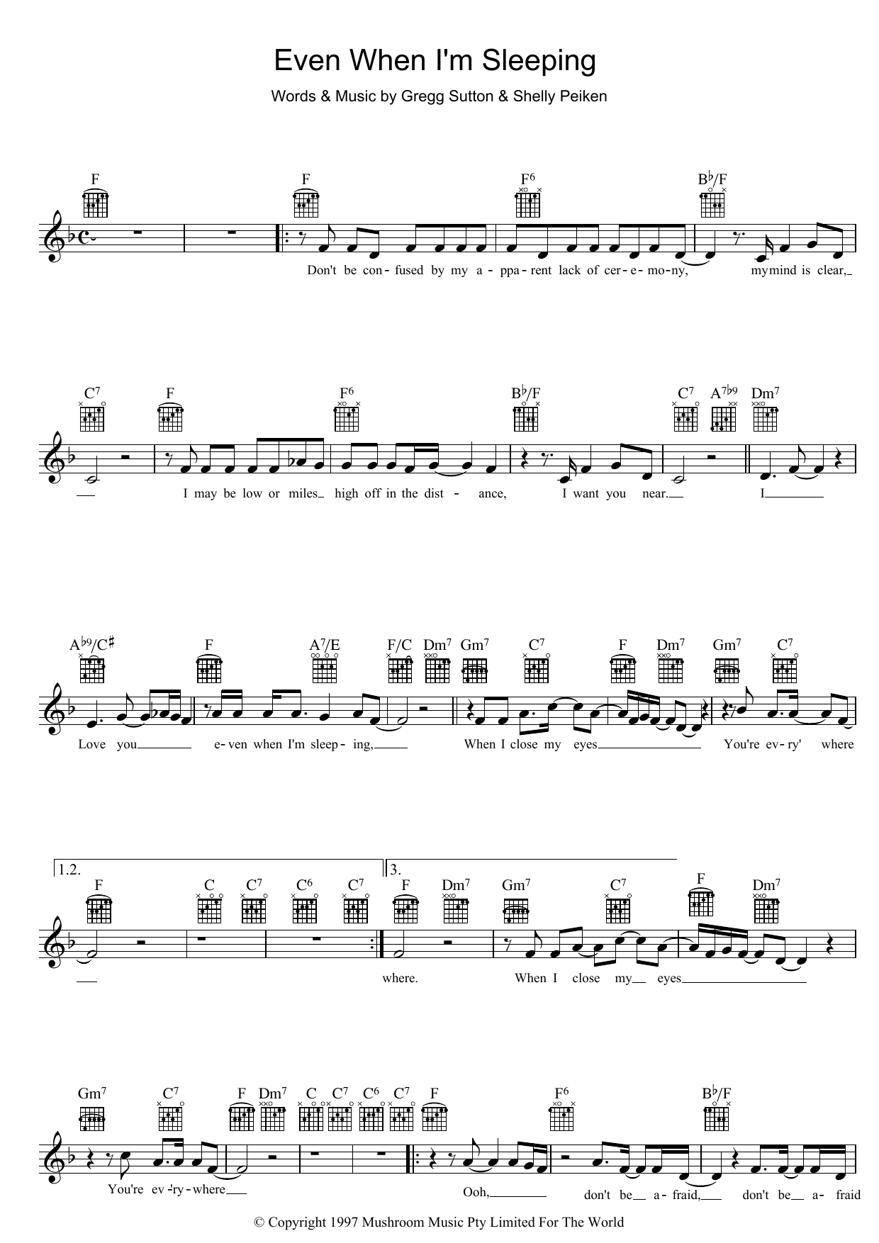 Leonardo's Bride Even When I'm Sleeping Sheet Music Notes & Chords for Melody Line, Lyrics & Chords - Download or Print PDF