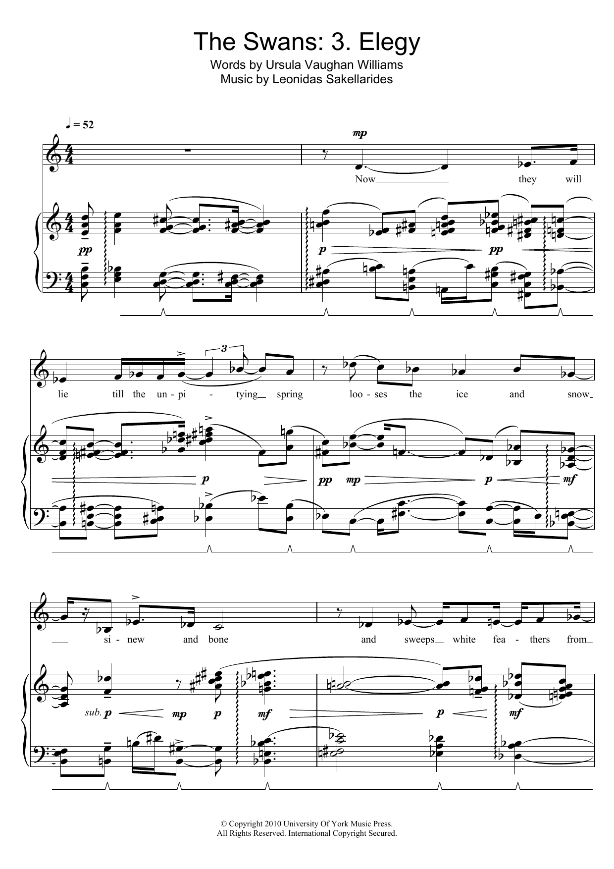 Leonidas Sakellarides The Swans: 3. Elegy Sheet Music Notes & Chords for Piano & Vocal - Download or Print PDF