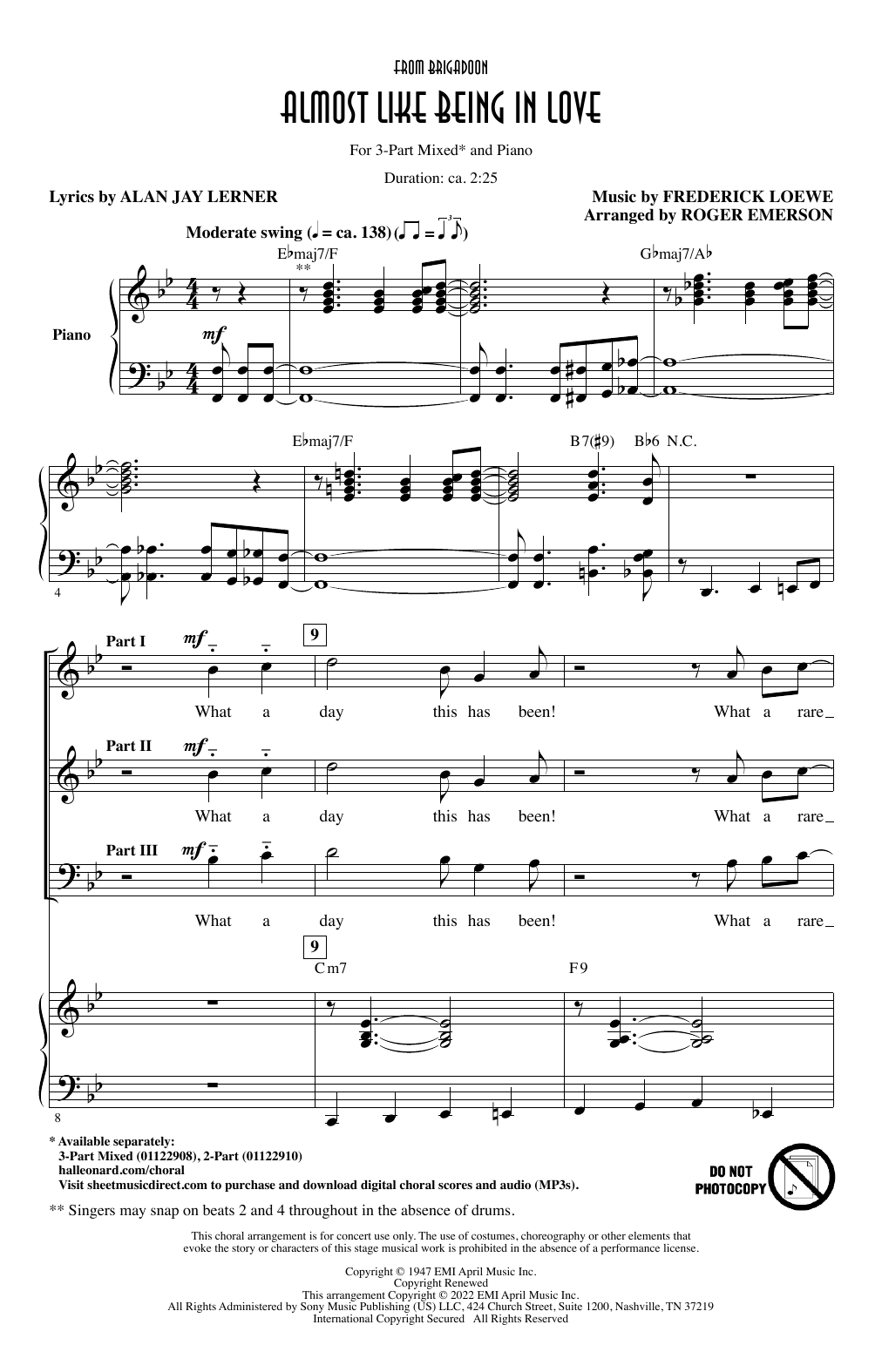Lerner & Loewe Almost Like Being In Love (from Brigadoon) (arr. Roger Emerson) Sheet Music Notes & Chords for 3-Part Mixed Choir - Download or Print PDF