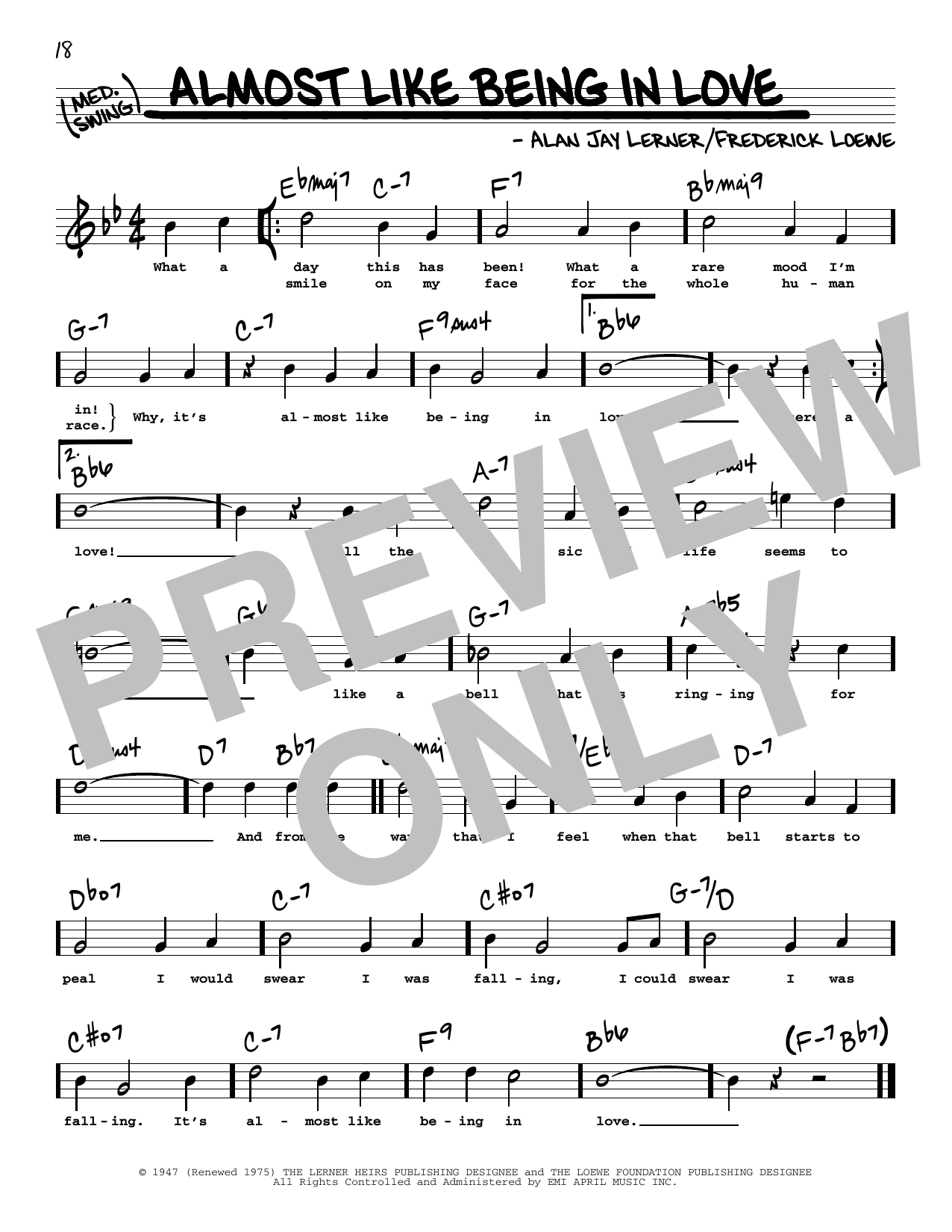 Lerner & Loewe Almost Like Being In Love (High Voice) (from Brigadoon) Sheet Music Notes & Chords for Real Book – Melody, Lyrics & Chords - Download or Print PDF
