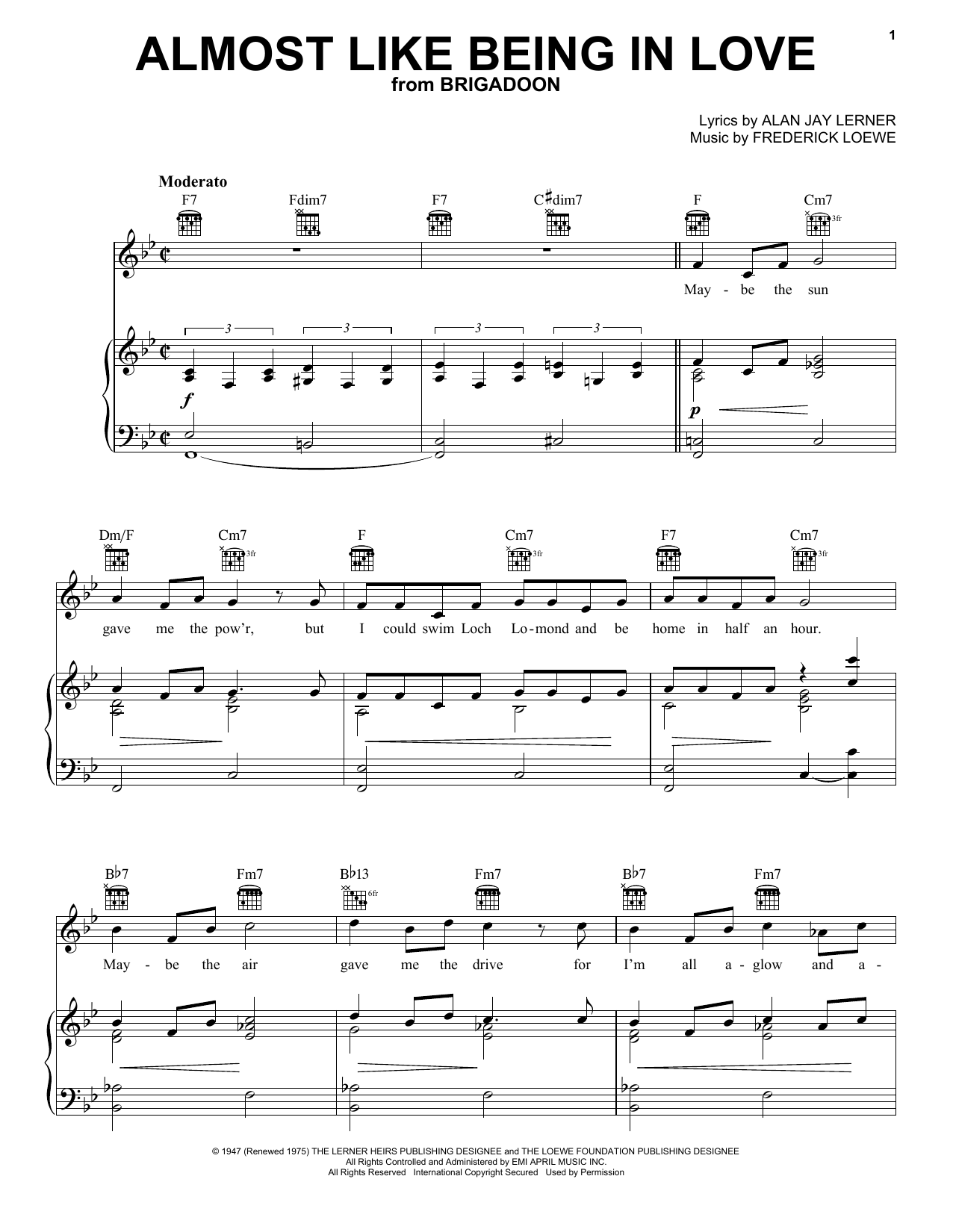 Lerner & Loewe Almost Like Being In Love Sheet Music Notes & Chords for Piano, Vocal & Guitar (Right-Hand Melody) - Download or Print PDF