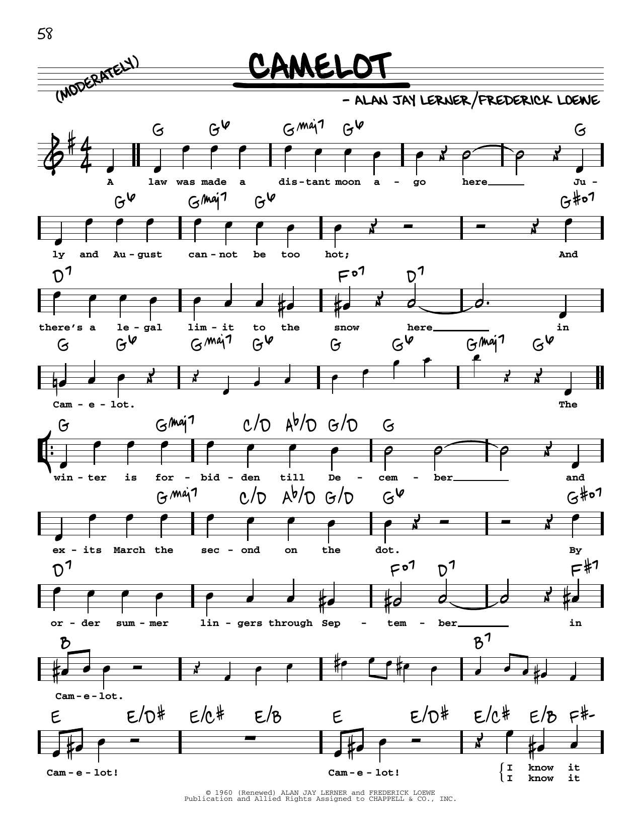 Lerner & Loewe Camelot (High Voice) Sheet Music Notes & Chords for Real Book – Melody, Lyrics & Chords - Download or Print PDF