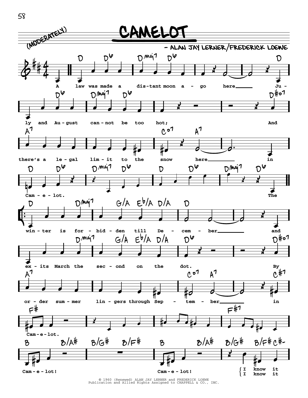 Lerner & Loewe Camelot (Low Voice) Sheet Music Notes & Chords for Real Book – Melody, Lyrics & Chords - Download or Print PDF