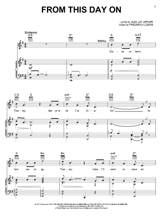 Lerner & Loewe From This Day On Sheet Music Notes & Chords for Piano, Vocal & Guitar (Right-Hand Melody) - Download or Print PDF