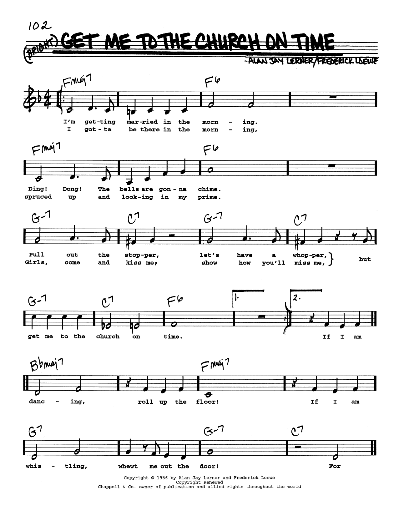 Lerner & Loewe Get Me To The Church On Time (Low Voice) Sheet Music Notes & Chords for Real Book – Melody, Lyrics & Chords - Download or Print PDF