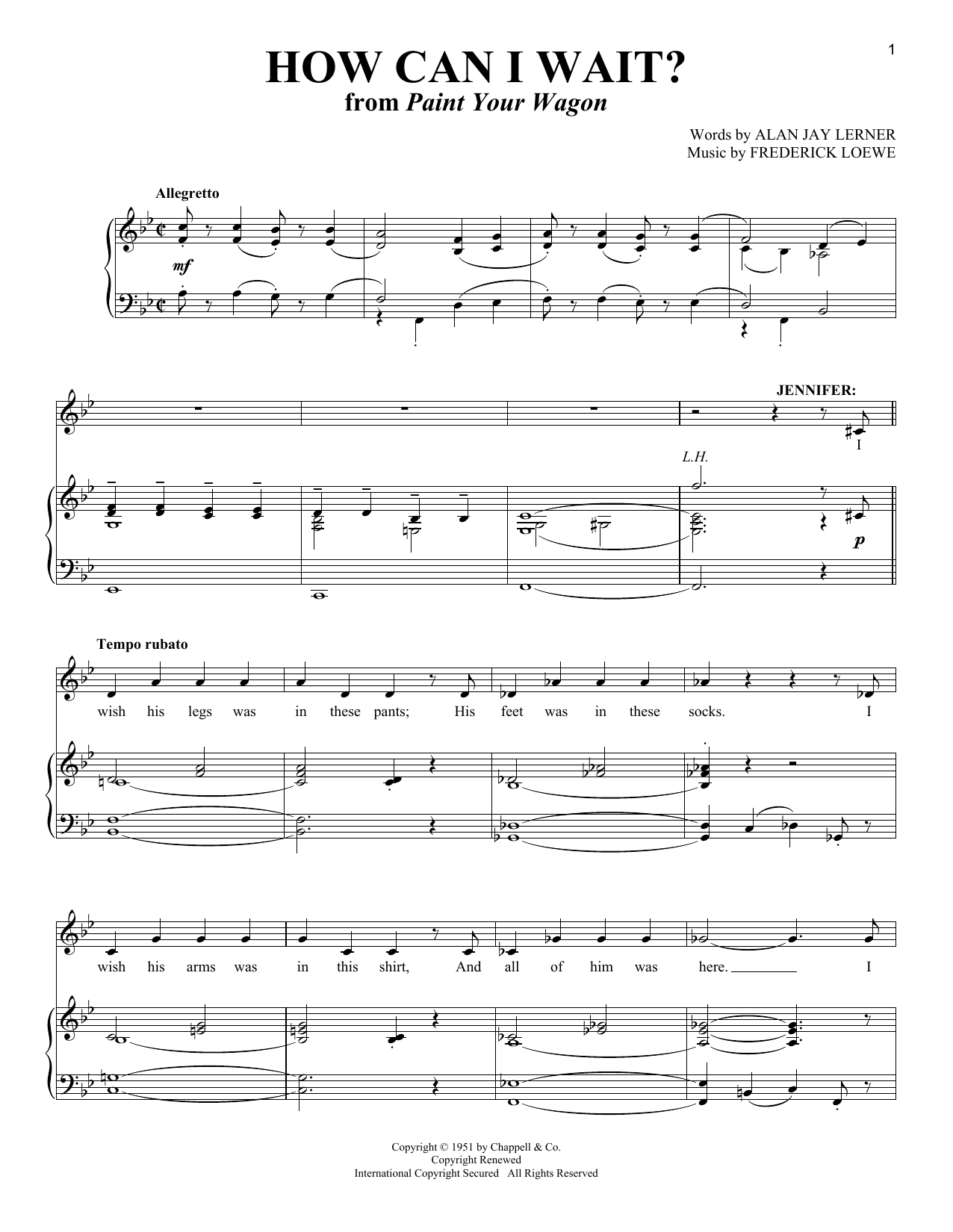 Lerner & Loewe How Can I Wait (from Paint Your Wagon) Sheet Music Notes & Chords for Piano & Vocal - Download or Print PDF