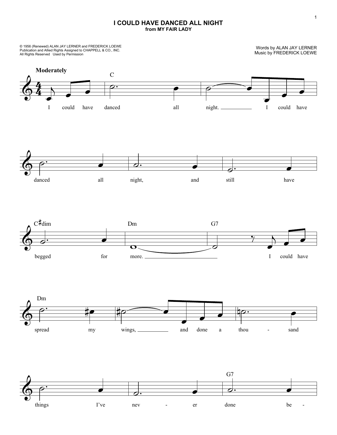 Lerner & Loewe I Could Have Danced All Night (from My Fair Lady) Sheet Music Notes & Chords for Lead Sheet / Fake Book - Download or Print PDF