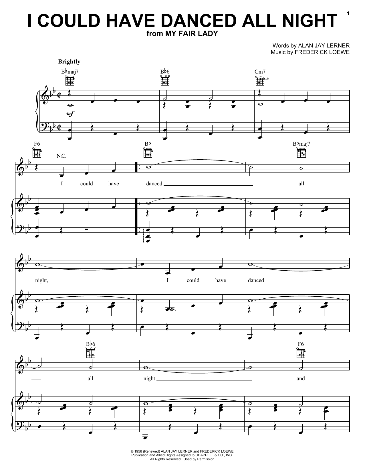 Lerner & Loewe I Could Have Danced All Night Sheet Music Notes & Chords for Piano, Vocal & Guitar (Right-Hand Melody) - Download or Print PDF