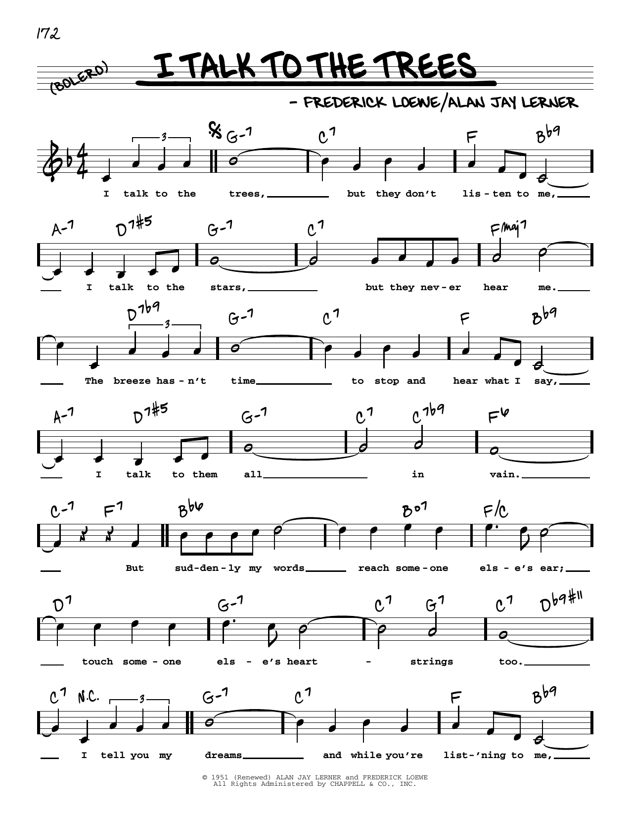 Lerner & Loewe I Talk To The Trees (High Voice) Sheet Music Notes & Chords for Real Book – Melody, Lyrics & Chords - Download or Print PDF