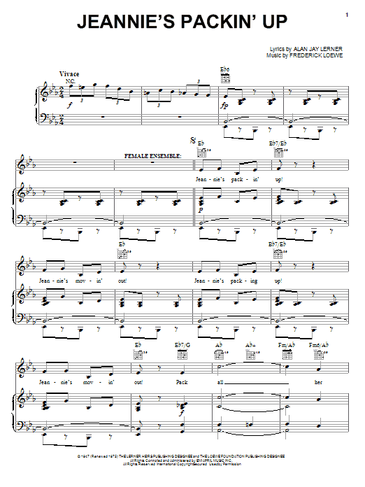 Lerner & Loewe Jeannie's Packin' Up Sheet Music Notes & Chords for Piano, Vocal & Guitar (Right-Hand Melody) - Download or Print PDF