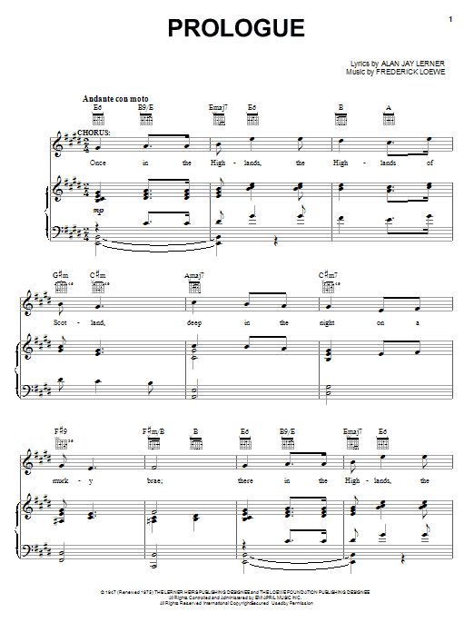 Lerner & Loewe Prologue Sheet Music Notes & Chords for Piano, Vocal & Guitar (Right-Hand Melody) - Download or Print PDF