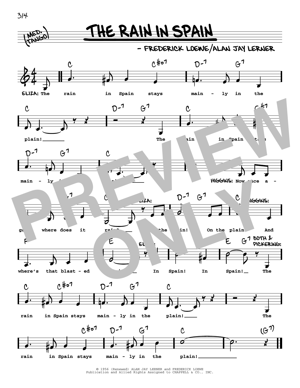 Lerner & Loewe The Rain In Spain (from My Fair Lady) (Low Voice) Sheet Music Notes & Chords for Real Book – Melody, Lyrics & Chords - Download or Print PDF
